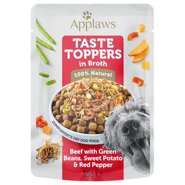 Sparpaket Applaws Taste Toppers Pouch in Brühe 24 x 85 g - Rind mit grünen Bohnen