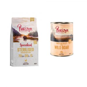 24 x 400 g Purizon Adult + 400 g Trockenfutter gratis!  - Hühnerfilet mit Wildschwein + Sterilised Huhn & Fisch