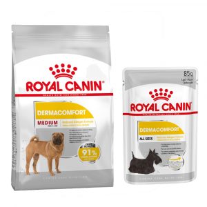 Großgebinde Royal Canin CCN Trockenfutter + 12 x 85 g passendes Nassfutter gratis! - 12 kg Medium Dermacomfort + 12 x 85 g Dermacomfort