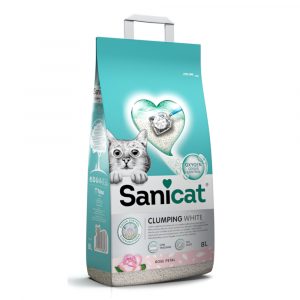 8 l Sanicat Klumpende Katzenstreu zum Sonderpreis! - White Rose