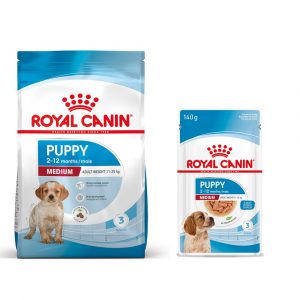 8 kg / 15 kg Royal Canin Size Trockenfutter + passendes Nassfutter gratis! - Medium Puppy (15 kg) + Medium Puppy (10 x 140 g)