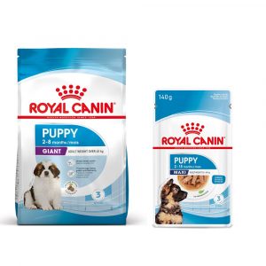 8 kg / 15 kg Royal Canin Size Trockenfutter + passendes Nassfutter gratis! - Giant Puppy (15 kg) + Maxi Puppy (10 x 140 g)
