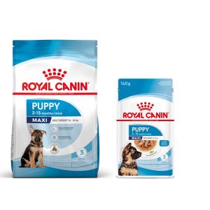 8 kg / 15 kg Royal Canin Size Trockenfutter + passendes Nassfutter gratis! - Maxi Puppy (15 kg) + Maxi Puppy (10 x 140 g)