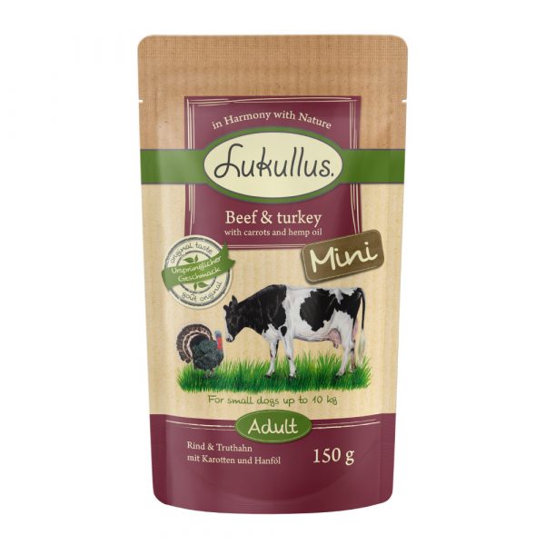 Lukullus Naturkost Adult Mini Getreidefrei 6 x 150 g Mixpaket (3 Sorten)