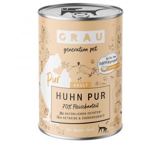 5 + 1 gratis! 6 x 400 g GRAU Nassfutter - Huhn Pur mit Leinöl