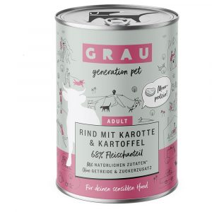 5 + 1 gratis! 6 x 400 g GRAU Nassfutter - Rind mit Karotte & Kartoffel