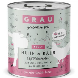 5 + 1 gratis! 6 x 800 g GRAU Adult Getreidefrei - Huhn & Kalb