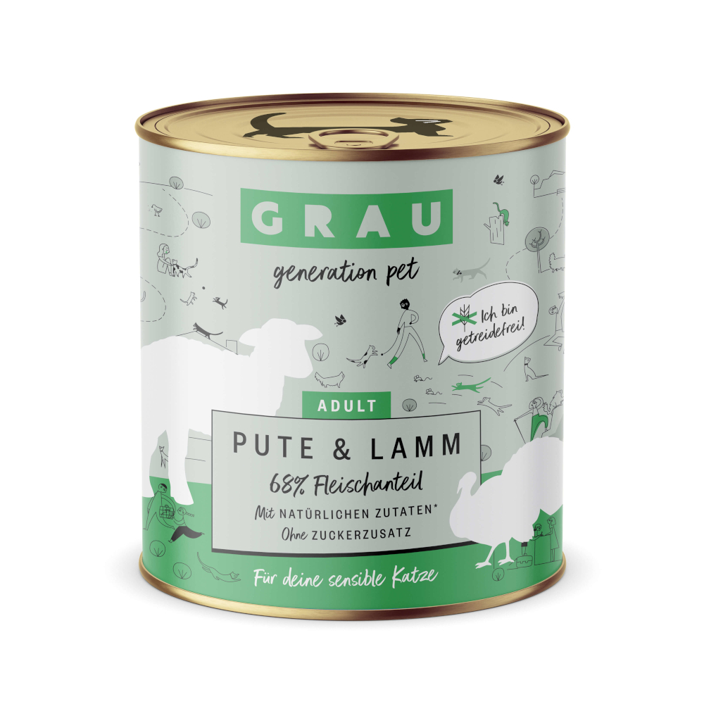 5 + 1 gratis! 6 x 800 g GRAU Adult Getreidefrei - Pute & Lamm