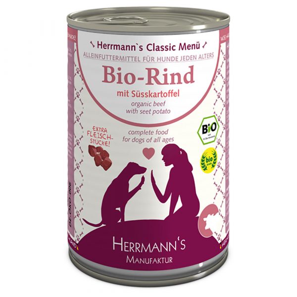 Sparpaket Herrmann's Menü getreidefrei 12 x 400 g - Bio Rind mit Bio Süßkartoffel