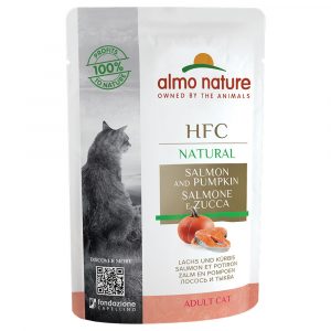 20 + 4 gratis! 24 x 55 g Almo Nature HFC - Natural Pouch: Lachs und Kürbis