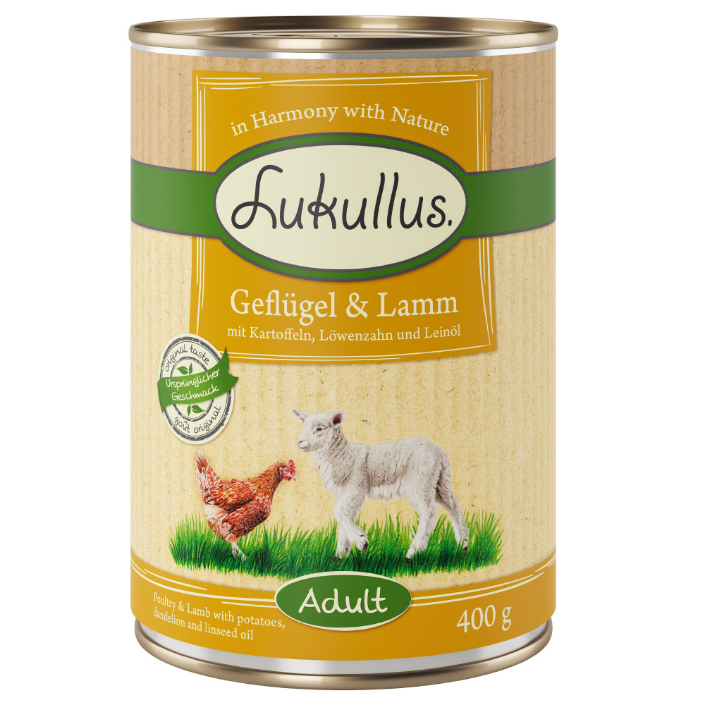 10 + 2 gratis! 12 x 400 g Sparpaket Lukullus Naturkost - Geflügel & Lamm (getreidefrei)