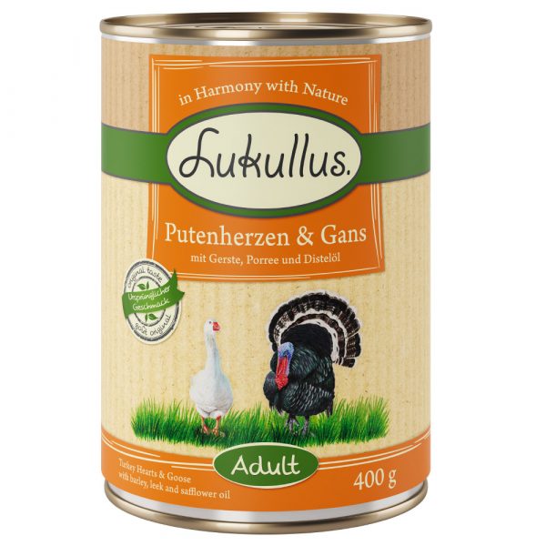 10 + 2 gratis! 12 x 400 g Sparpaket Lukullus Naturkost - Putenherzen & Gans