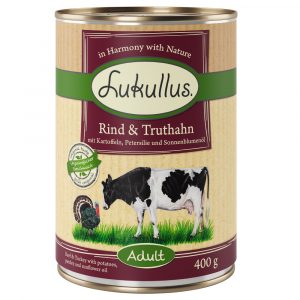 10 + 2 gratis! 12 x 400 g Sparpaket Lukullus Naturkost - Rind & Truthahn (getreidefrei)