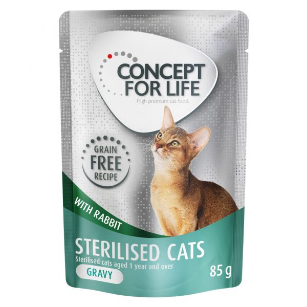 36 + 12 gratis! 48 x 85 g Concept for Life getreidefrei - Sterilised Cats Kaninchen - in Soße