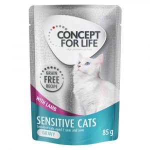 36 + 12 gratis! 48 x 85 g Concept for Life getreidefrei - Senstive Cats Lamm - in Soße