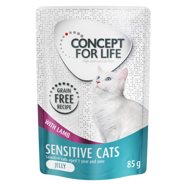 36 + 12 gratis! 48 x 85 g Concept for Life getreidefrei - Senstive Cats Lamm - in Gelee