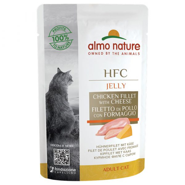 20 + 4 gratis! 24 x 55 g Almo Nature HFC - Jelly Pouch: Hühnerfilet mit Käse