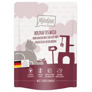 6 x 300 g MjAMjAM Quetschie zum Sonderpreis! - herzhaftes Wild & Kaninchen an fruchtigen Heidelbeeren