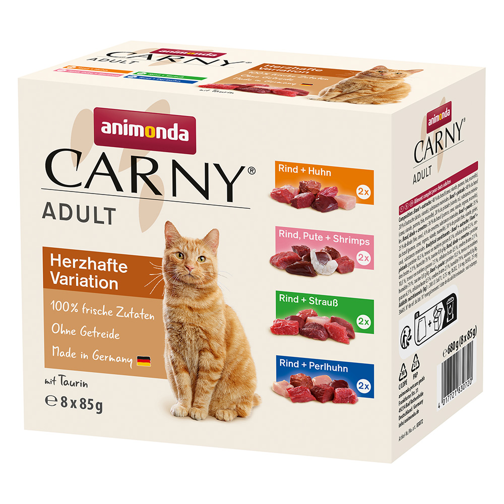 Animonda Carny Pouch Multipack 8 x 85 g - Herzhafte Variante (4 Sorten)