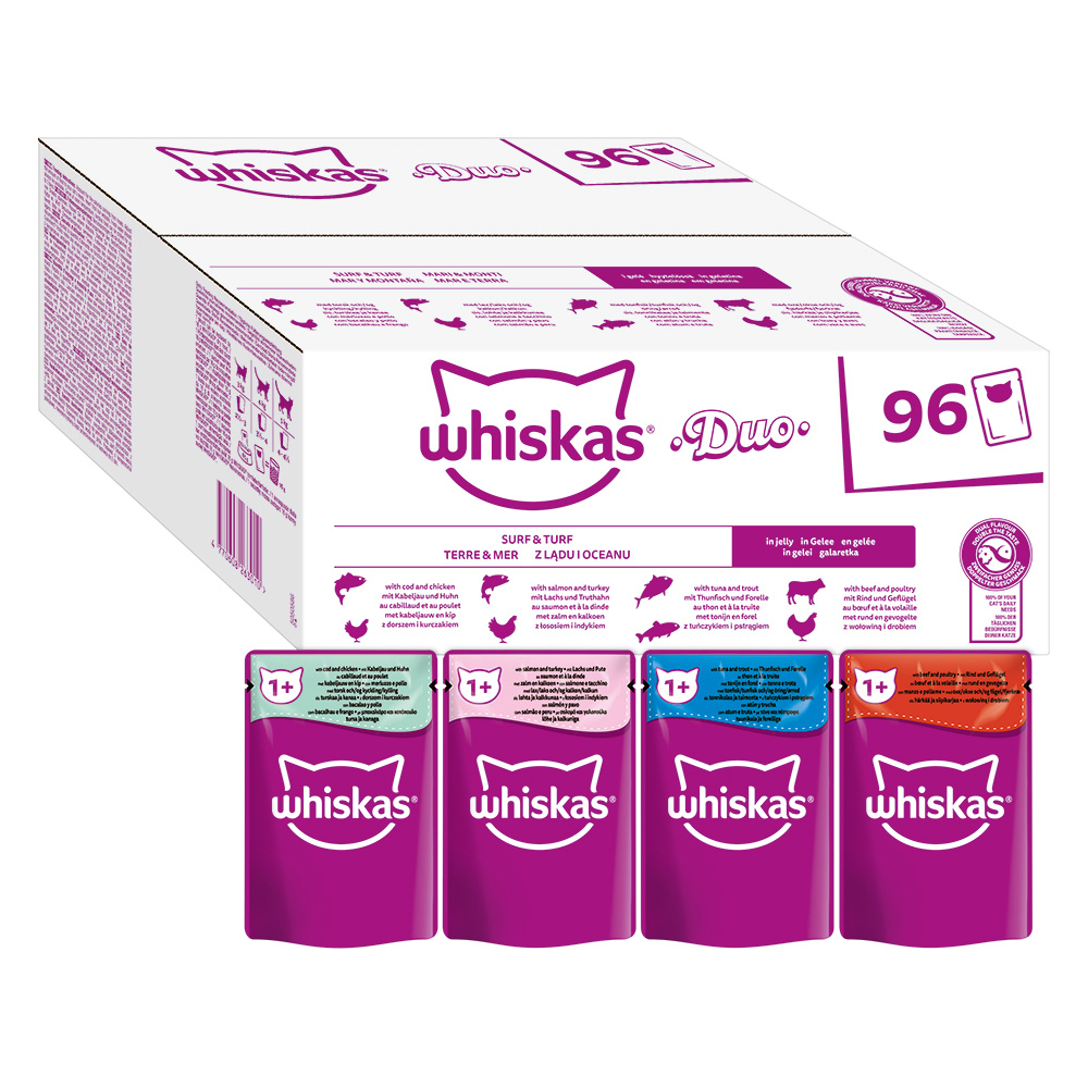 Jumbopack WHISKAS DUO Portionsbeutel 96 x 85 g - Surf & Turf in Gelee