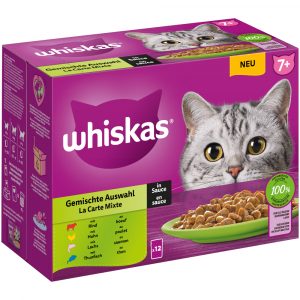 9 + 3 gratis! 12 x 85 g Multipack Whiskas Frischebeutel - Senior: 7+ Gemischte Auswahl in Sauce