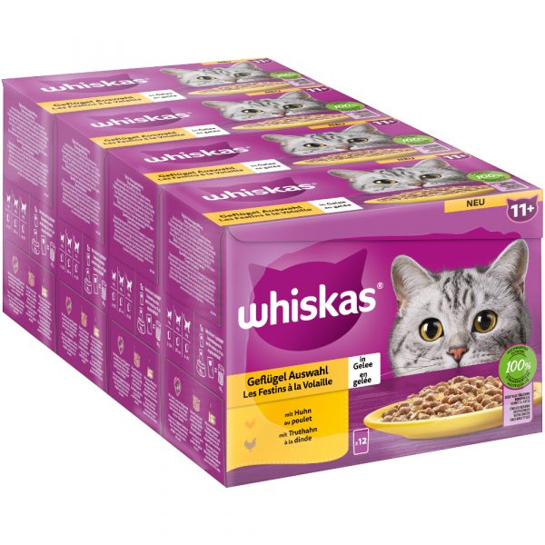 Jumbopack Whiskas Senior Frischebeutel 96 x 85 g  - 11+ Geflügelauswahl in Gelee