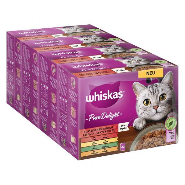 Jumbopack Whiskas Pure Delight Portionsbeutel 96 x 85 g - Klassisches Ragout in Gelee