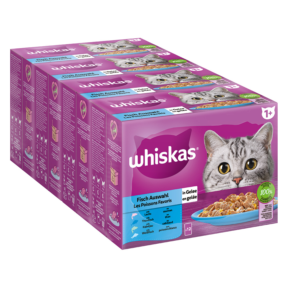 Jumbopack Whiskas 1+ Adult Frischebeutel 144 x 85 g - Fischauswahl in Gelee