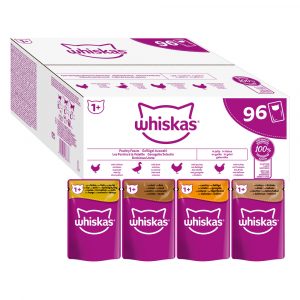 72 + 24 gratis! 96 x 85 g Whiskas Jumbopack - 1+ Adult: Geflügelauswahl in Gelee