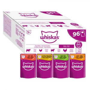 72 + 24 gratis! 96 x 85 g Whiskas Jumbopack - 1+ Adult: Klassische Auswahl Auswahl in Sauce