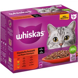 9 + 3 gratis! 12 x 85 g Multipack Whiskas Frischebeutel - 1+ Adult Klassische Auswahl in Sauce