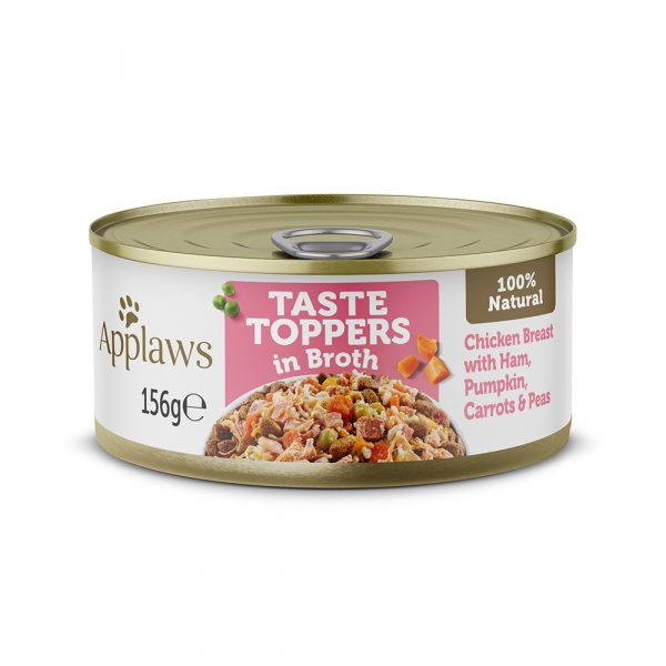 Sparpaket Applaws Taste Toppers in Brühe 24 x 156 g - Huhn mit Schinken