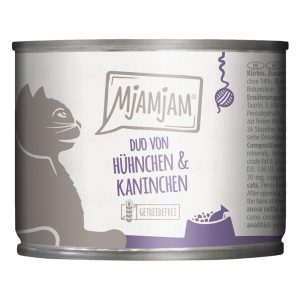 MjAMjAM Duo 6 x 200 g - saftiges Huhn & Kaninchen an gedämpftem Kürbis