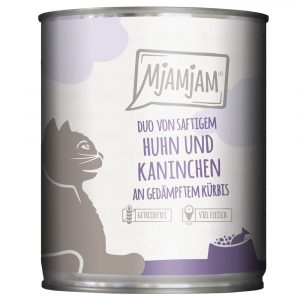 MjAMjAM Duo 6 x 800 g - saftiges Huhn & Kaninchen an gedämpftem Kürbis