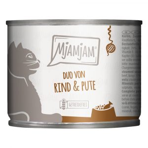 MjAMjAM Duo 6 x 200 g - leckeres Rind & gute Pute an gedämpftem Kürbis