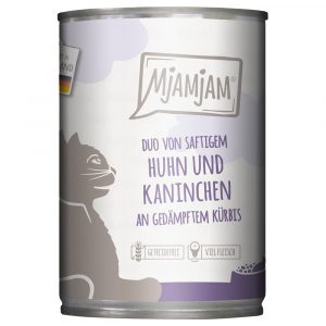 Sparpaket MjAMjAM Duo 24 x 400 g - saftiges Huhn & Kaninchen an gedämpftem Kürbis