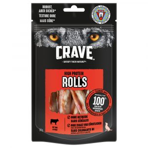 Crave Protein Hundesnacks zum Sonderpreis! - 8 x 50 g Maxi High Rolls: Rind