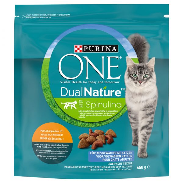 Purina ONE Dual Nature Adult Huhn mit Spirulina -  Sparpaket: 2 x 650 g