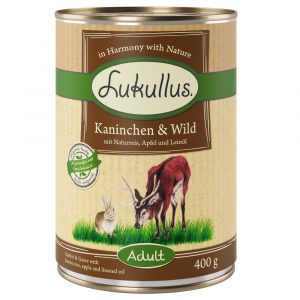 10 + 2 gratis! 12 x 400 g Sparpaket Lukullus Naturkost - Kaninchen & Wild