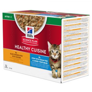 1 + 1 gratis! 24 x 80 g Hill's Science Plan Healthy Cuisine - Kitten mit Huhn & Seefisch