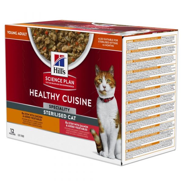 9 + 3 gratis! 12 x 80 g Hill's Science Plan Healthy Cuisine - Sterilised mit Huhn & Lachs