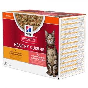 1 + 1 gratis! 24 x 80 g Hill's Science Plan Healthy Cuisine - Adult mit Huhn & Lachs