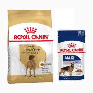 Royal Canin Adult Breed Trockenfutter + passendes Nassfutter gratis! - Great Dane (12 kg) + Maxi Adult in Soße (10 x 140 g)