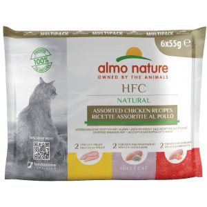 20 + 4 gratis! 24 x 55 g Almo Nature HFC - Natural Pouch: Mixpaket Huhn (3 Sorten)