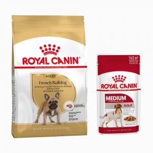 Royal Canin Adult Breed Trockenfutter + passendes Nassfutter gratis! -  French Bulldog (9 kg) + Medium Adult in Soße (10 x 140 g)