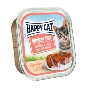 Happy Cat Minkas Duo Häppchen auf Paté Schälchen 12 x 100 g - Mixpaket (5 Sorten)