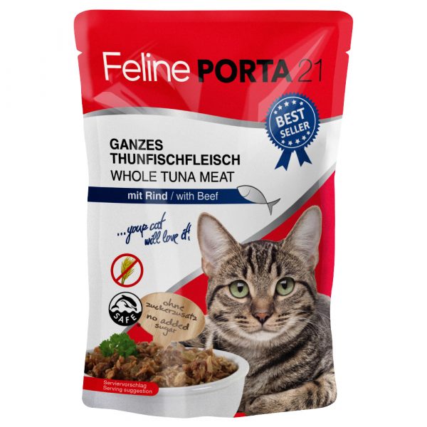 Sparpaket Feline Porta 21 Frischebeutel 24 x 100 g - Thunfisch mit Rind (getreidefrei)