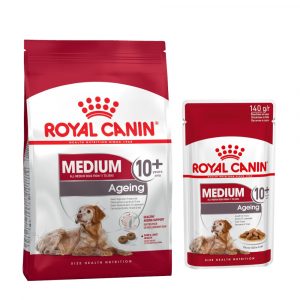 8 kg / 15 kg Royal Canin Trockenfutter + passendes Nassfutter gratis! - Medium Ageing 10+ (15 kg) + Medium Ageing 10+ (10 x 140 g)
