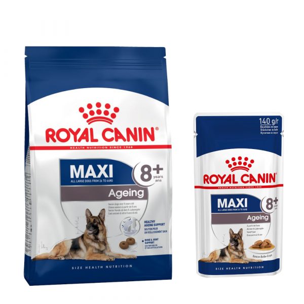 8 kg / 15 kg Royal Canin Trockenfutter + passendes Nassfutter gratis! - Maxi Ageing 8+ (15 kg) + Maxi Ageing 8+ (10 x 140 g)