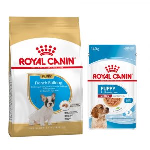 Royal Canin Breed Puppy Trockenfutter + 10 x 140 g passendes Nassfutter gratis! - 10 kg French Bulldog + Medium Puppy